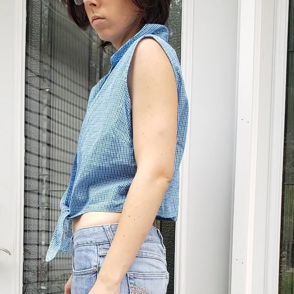 Vintage 90s Gingham‎ Top - Picture 2 of 3
